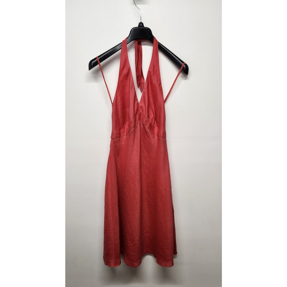Ann Taylor Women's Linen Halter Top Midi Dress, Size 10, In Coral Color. Y2K